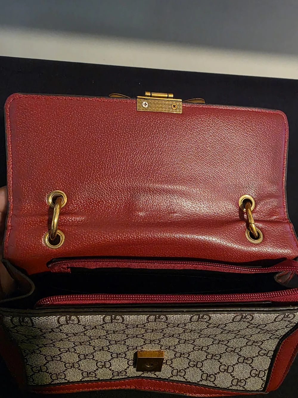Women's Bee Clasp Monogram Crossbody Satchel Handbag Red & Beige